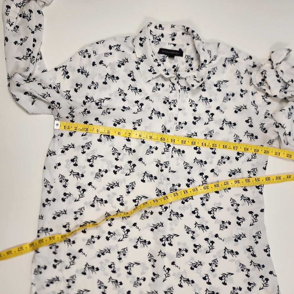 Banana Republic White Floral Riley Shirt Long Sleeve Button-Up Blouse Size M - Picture 12 of 16